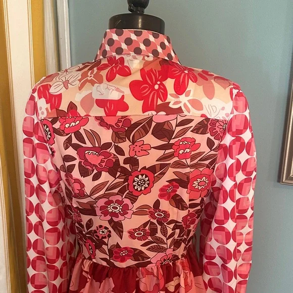 Floral Long Sleeve Dress - Red and Pink - Picture 3 of 5